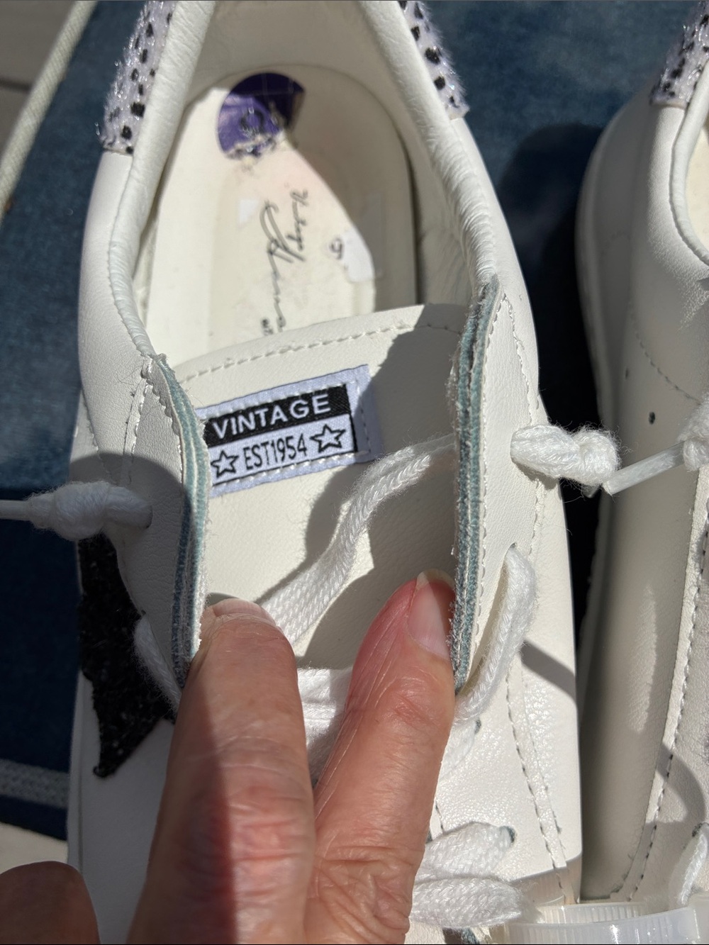 Vintage Havana White Leather Sneakers with Black Glitter Star - Picture 7 of 7